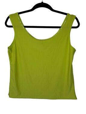 Kleids Embellished Tank Top Women’s XL Lime Green Scoop Neck Rhinestones Cropped